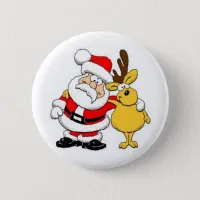 Santa With Deer Pinback Button