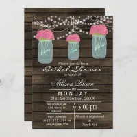 Barnwood  blue mason jar rustic bridal shower invitation