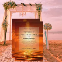 Sunset Orange Golden Sky Sea Gold Wedding Invite