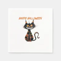 Creepy Black and Orange Cat Halloween Napkins