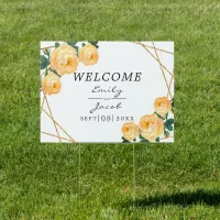 Elegant Gold Glitter Geometric Orange Floral Wed Sign