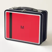 Bright Contemporary Modern Red Minimalist Monogram Metal Lunch Box