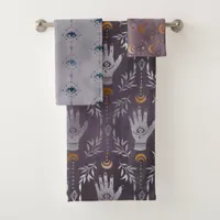 Moody Purple Watercolor Metalic Gold Lunar Mystic Bath Towel Set