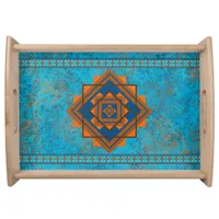 Southwest Mountain Peaks Turquoise Blue Geometric Serving Tray