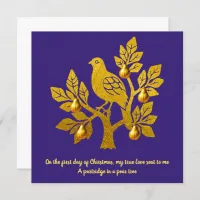 Partridge In A Pear Tree Purple Gold Christmas Holiday Card