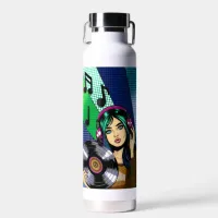 Pop Art Girl with Record Personalized Water Bottle