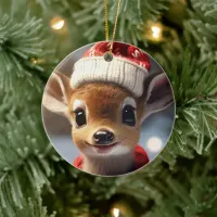 Christmas Fawn Ceramic Ornament