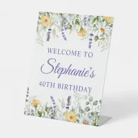 Purple Wildflowers Watercolor Border 40th Birthday Pedestal Sign