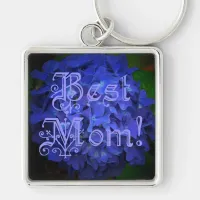 Best Mom with Blue Flower Background Keychain