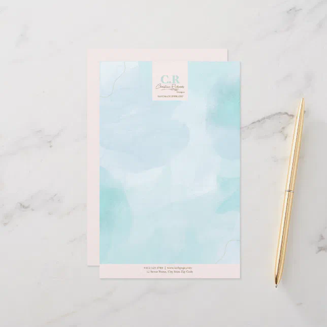 Modern Blue Teal Watercolor Stationery