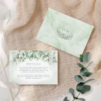 Elegant Eucalyptus Leaves Monogram Wedding Details Enclosure Card
