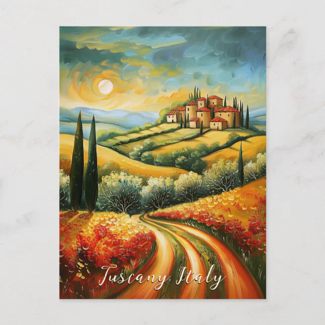 Flower Valley Tuscany Painting | Italy Travel Art Postcard