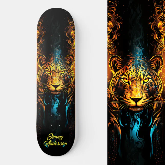 Fiery Glowing Tiger Blue & Yellow Cool Style Skateboard