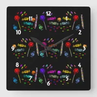 Halloween Candy Pattern Square Wall Clock