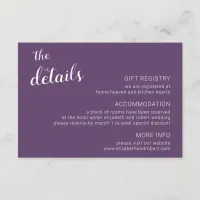 Purple Minimalist Script Calligraphy Wedding  Enclosure Card