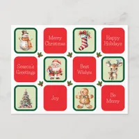 Cute Christmas and Holiday Wishes in Squares  Postcard