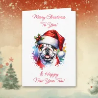  Bulldog in Santa Hat Personalized Christmas Card