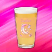 Pretty Pink- Moon, Butterfly, Floral - Monogram | Glass