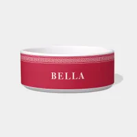 Elegant Red Cute Personalized Name Greek Meander Bowl