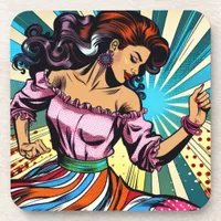 Pretty Woman Dancing Salsa Pop Art Beverage Coaster