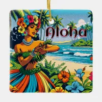 Aloha | Hawaii Hula Dancer on the Beach Ceramic Ornament