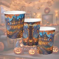 Spooky villa in the forest, pumpkins, Halloween Paper Cups