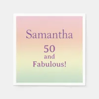 50 and Fabulous! 50th Birthday Watercolor Party Napkins