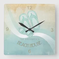 Beach House Sunglasses and Flip Flops Aqua ID623 Square Wall Clock