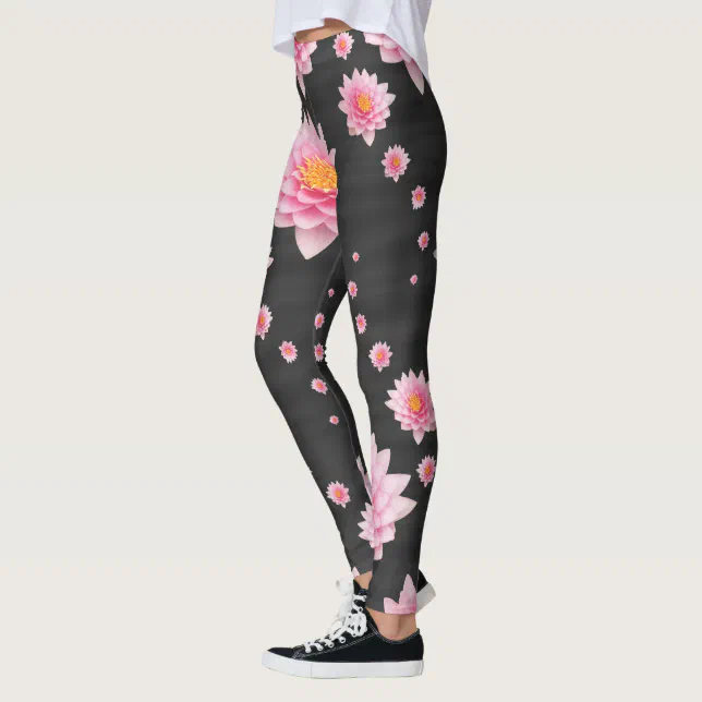 Elegant Floating Pink Lotus Flowers Leggings