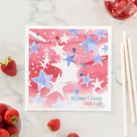 Red Watercolor Background with White and Blue Star Paper Dinner Napkins