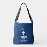 Dark Blue Star Pattern Bible Verse Christian Crossbody Bag