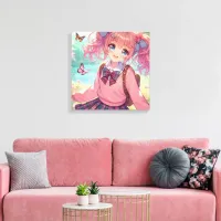 Pretty Anime Girl in Pink Pigtails Canvas Print