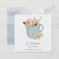 Elegant Blue Floral Wedding Cake Makers Bakery Square Business Card