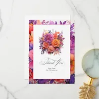 Tangerine, Hot-Pink & Royal Purple Floral Wedding Thank You Card