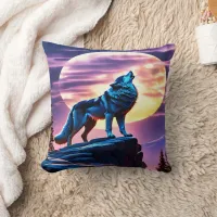 Majestic Wolf Howling at Moonlight.  Throw Pillow