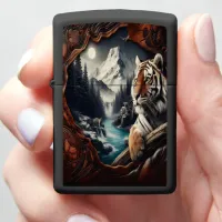 Bengal Tiger Moonlit Mountain Zippo Lighter