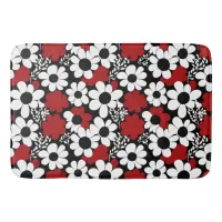 Pretty Floral Pattern in Red, Black and White Bath Mat