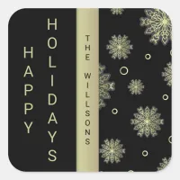 Modern Black and Gold Christmas Happy Holidays Square Sticker