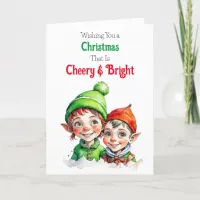 Old-Fashioned Christmas Elves Cheery and Bright Holiday Card