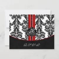 monogram damask red rsvp cards