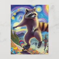 Skateboarding Adorable Surreal Raccoon Postcard