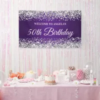 Silver Glitter Royal Purple 50th Birthday Welcome Banner