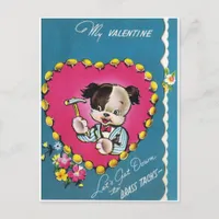 Valentine Dog Let's Get Down To Brass Tacks Holiday Postcard