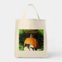 Dog Protecting Large Pumpkin Funny Halloween Tote Bag