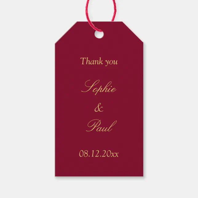 Burgundy Golden Beige Wedding Favor Thank You Gift Tags