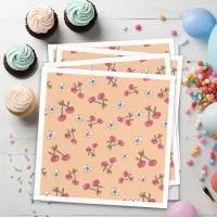 Baby Shower Hand Drawn Pattern Twins Cherry Napkins