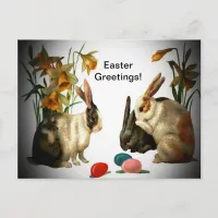 Easter Vintage Bunnies Looking at Candy Eggs, ZSSG Holiday Postcard