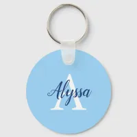 Personalized Monogram Script Calm Blue Keychain