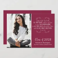 Burgundy Christian Bible Verse Graduation Photo Invitation