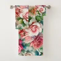 Whimsical Rose Pattern Bath Towel Set